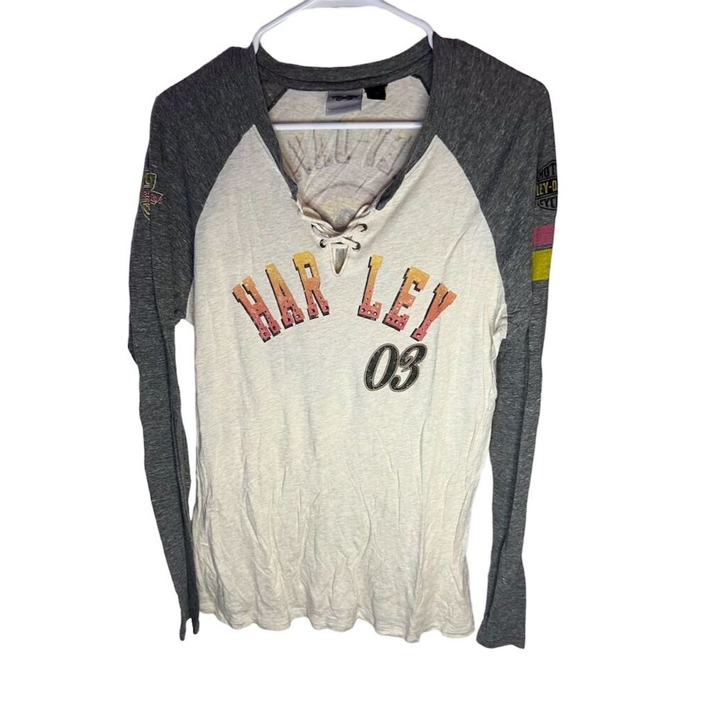 Harley-Davidson Women's XL Multicolor Long Sleeve V-Neck T-Shirt